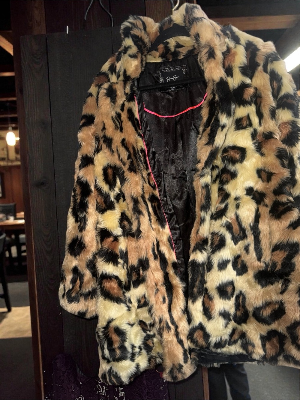 Jessica Simpson Faux Fur Leopard Print Coat Jacket Womens XL Glam Statement - Picture 5 of 8